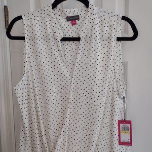 Vince Camuto sleveless blouse white with black faux wrap blouse, size M